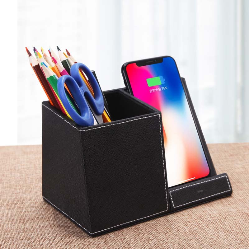 Wireless Charger & Leather Pen Holder Combo