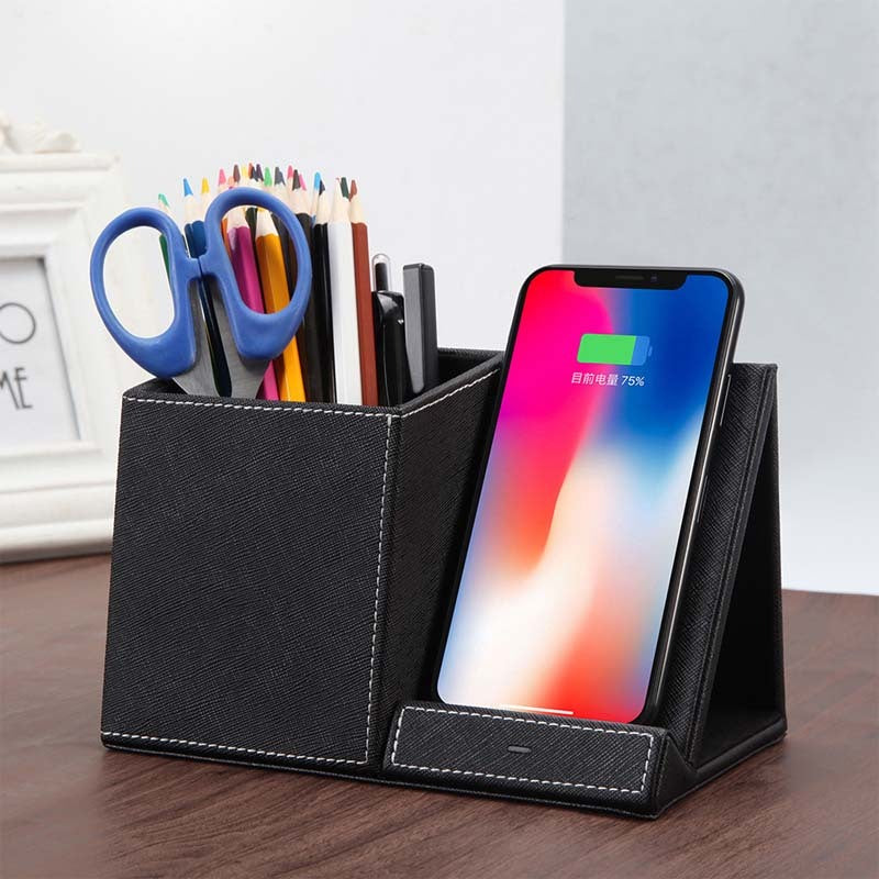 Wireless Charger & Leather Pen Holder Combo
