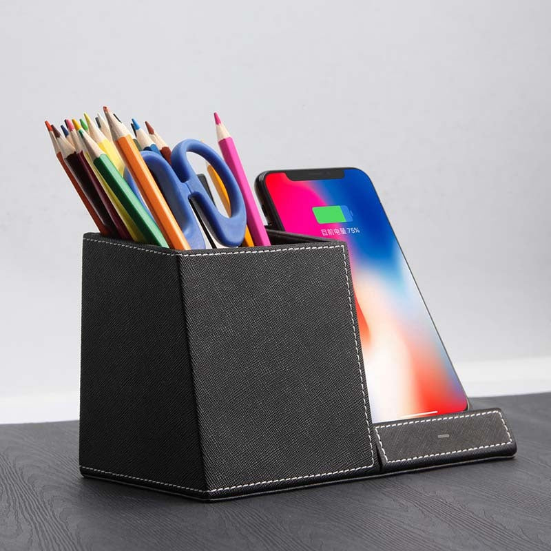 Wireless Charger & Leather Pen Holder Combo