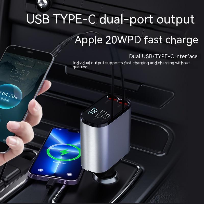 100W Metal Car Charger USB + Type-C Adapter