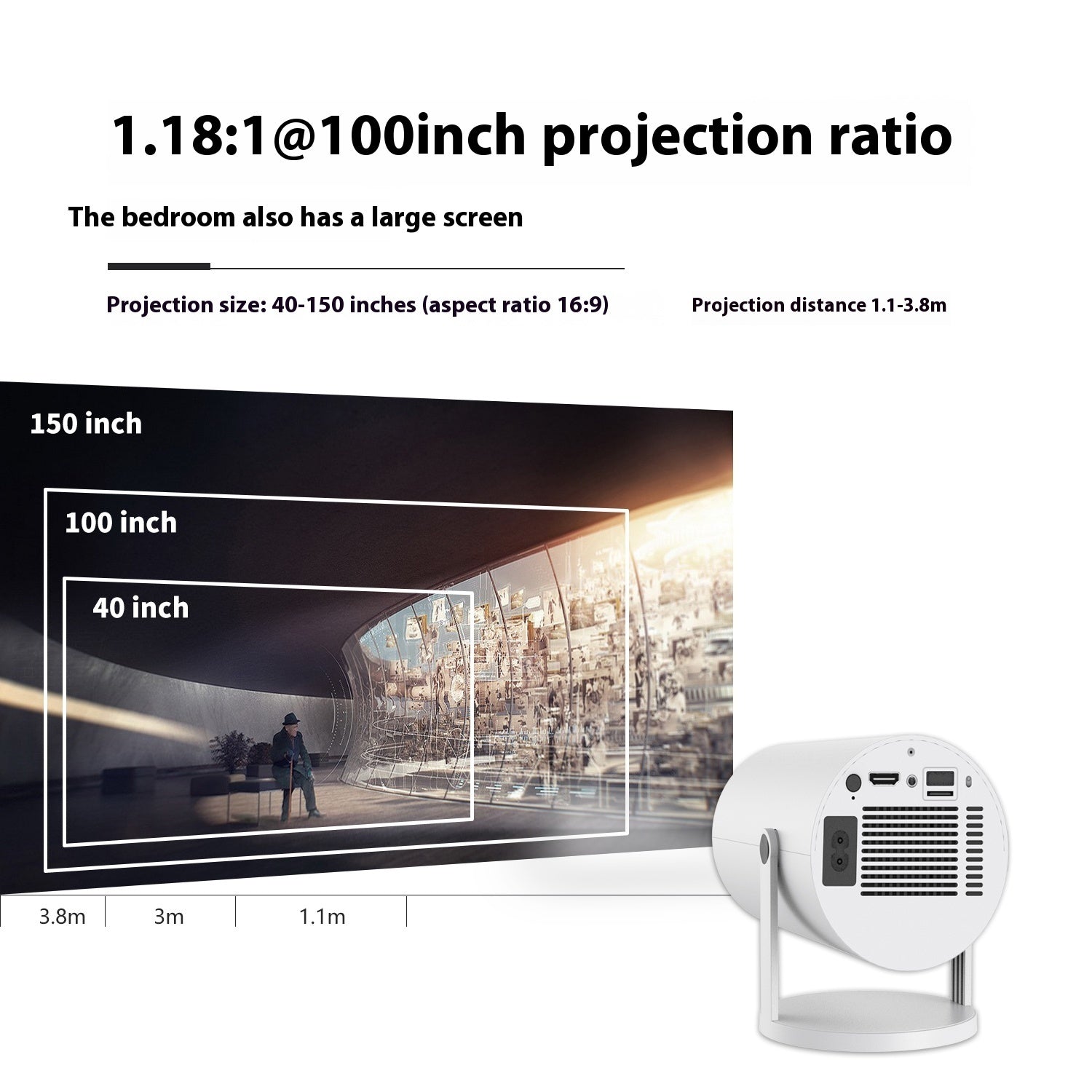 Compact 180° Home Projector Auto Focus